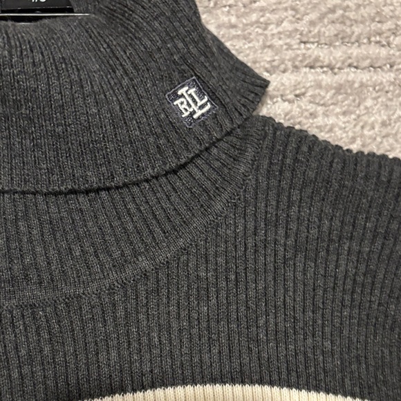 Lauren Ralph Lauren Striped Turtleneck Sweater - Black, Gray & Cream size L - Picture 3 of 5